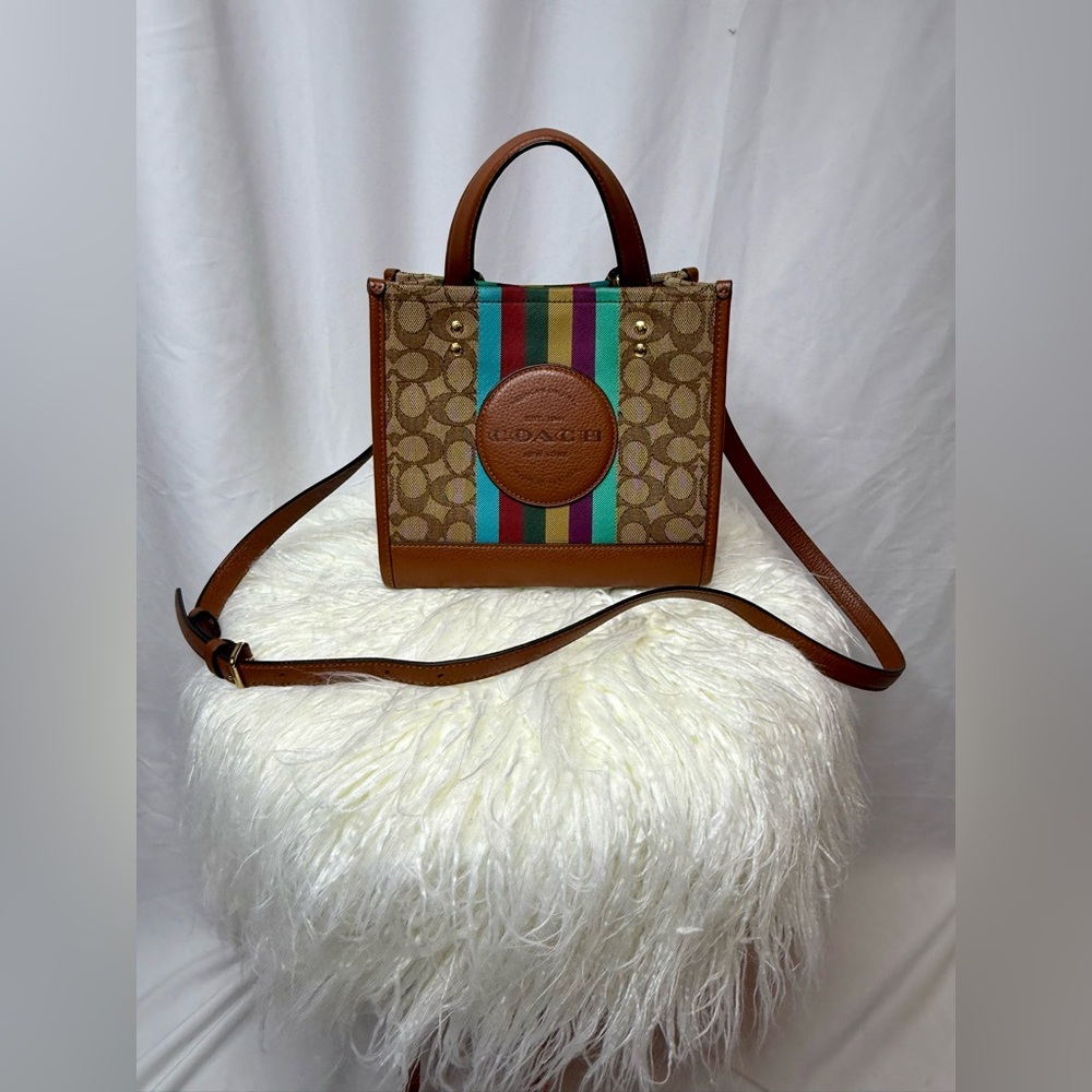 Like New Coach Tan and Multicolor Stripe Tote - Picture 6 of 7